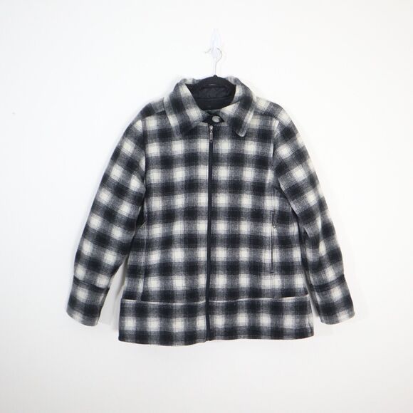 Woolrich Women's Size L Chatham Creek Jacket Wool Plaid Check Black White - Picture 1 of 11